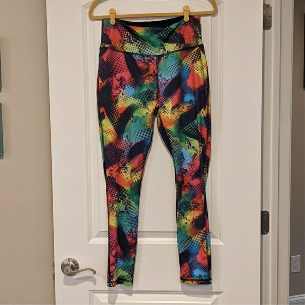 Bright Rainbow Colored Workout Leggings Sz L